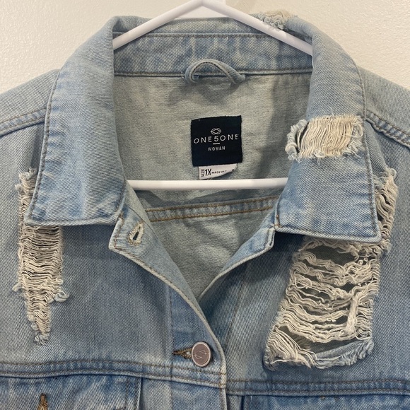 ONE5ONE Distressed / Ripped Denim Jacket 100% Cotton - Picture 2 of 14